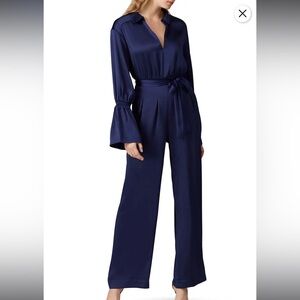 Three Floor Blue Satin Brigitte Dressy Jumpsuit